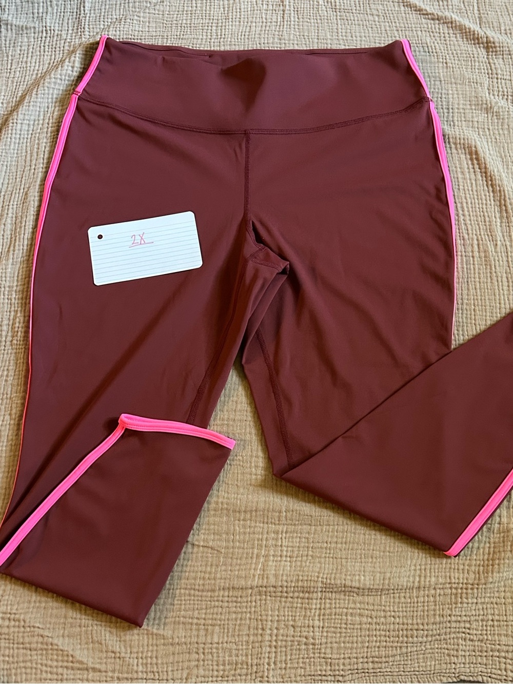 JoyLab Maroon Leggings with Hot Pink Trim